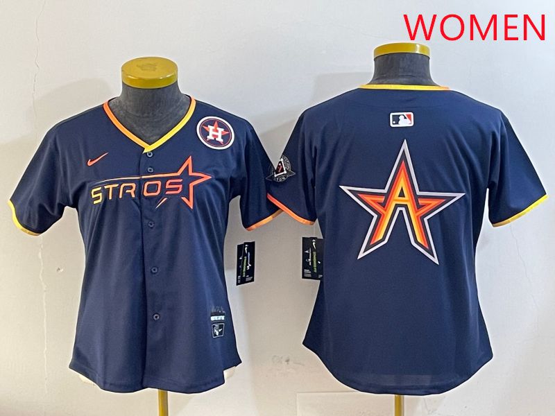 Women Houston Astros Blank Drak Blue Three generations Joint Name 2025 Nike MLB Jersey style 9